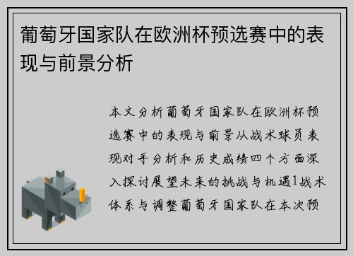 葡萄牙国家队在欧洲杯预选赛中的表现与前景分析