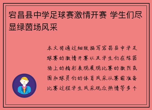 宕昌县中学足球赛激情开赛 学生们尽显绿茵场风采