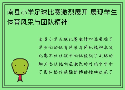 南县小学足球比赛激烈展开 展现学生体育风采与团队精神